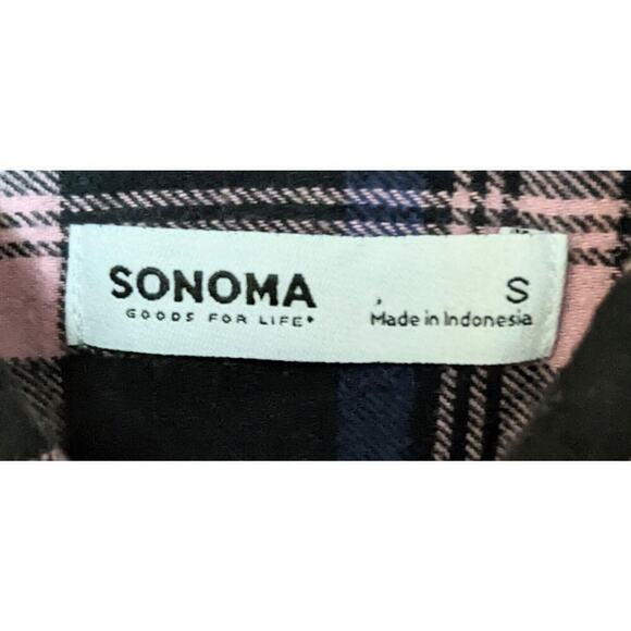 Sonoma Shirt Mens S Blue Pink Plaid Supersoft Flannel Button Down Western NWT - Picture 3 of 7